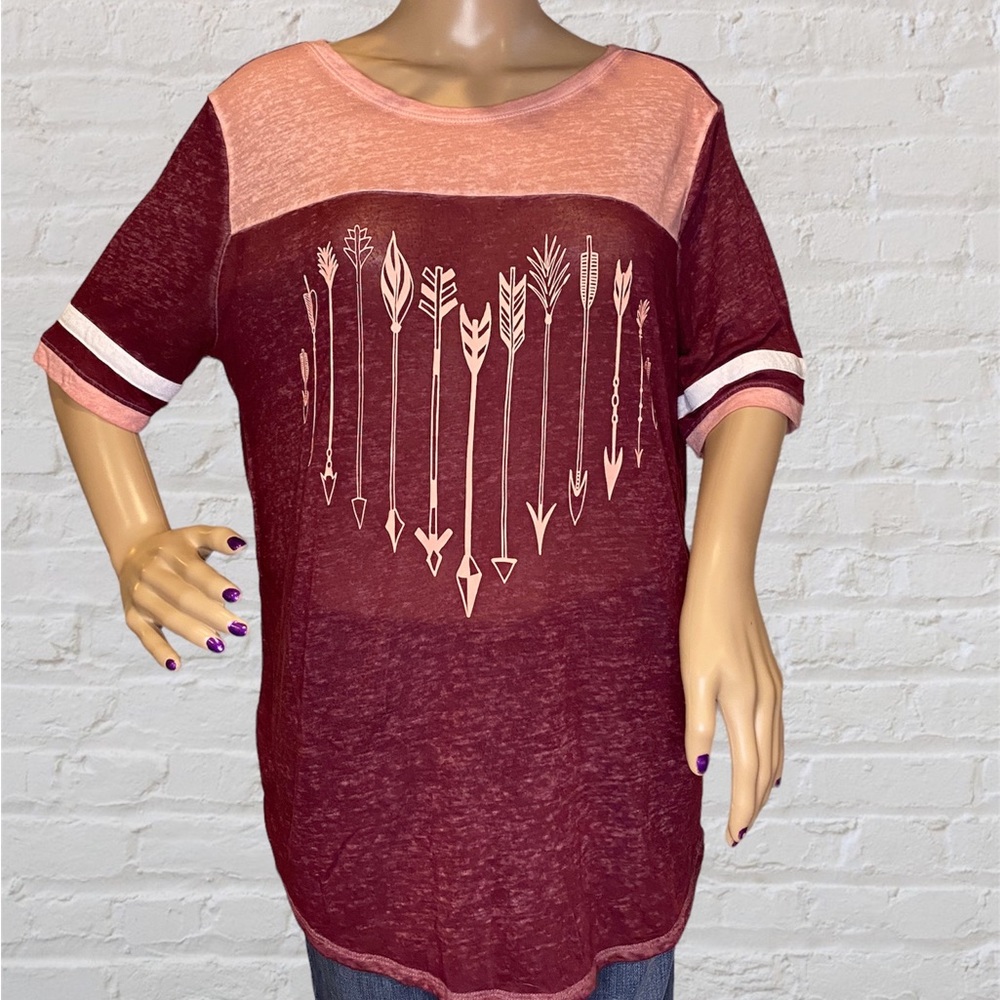 No Boundaries NoBo Arrows into Heart Burnout Sheer T-Shirt Tee Shirt Sz Jr Large